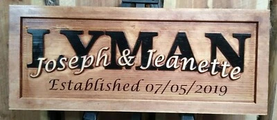 Personalized Family Last Name Sign Custom Carved Wood Plaque Wedding Gift SL103 - Image 1 of 4