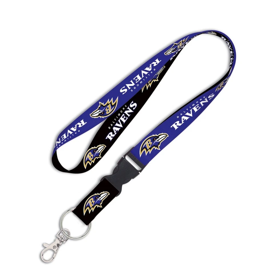 BALTIMORE RAVENS LANYARD KEYCHAIN W/ DETACHABLE BUCKLE 1" WIDTH 22" LONG - Image 1 of 1