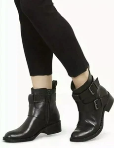 NUEVAS Botas para Mujer Talla 6 Kenneth Cole Gentle Souls Cuero Moto Hebilla Negras $250 - Imagen 1 de 10