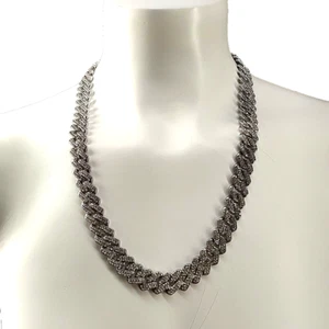Herren Rapper Hip Hop Grobe Kette Halskette Messing Versilbert Strass 23 Zoll - Bild 1 von 6