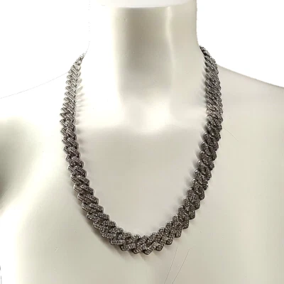 Collar de cadena grueso de hip hop rapero para hombre enchapado en latón estrás 23 pulgadas Foto 1 de 4