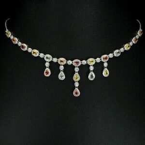 Necklace Songea Sapphire Mixed Colour Genuine Gems Sterling Silver 17 to 19 Inch