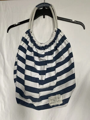 Abercrombie & Fitch Vintage Y2K Canvas Tote Hobo Beach Bag Blue & White Striped - Image 1 of 4