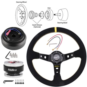 For 96-00 Honda Civic EK Suede Steering Wheel+Short Hub Adapter+Quick Release - Picture 1 of 10