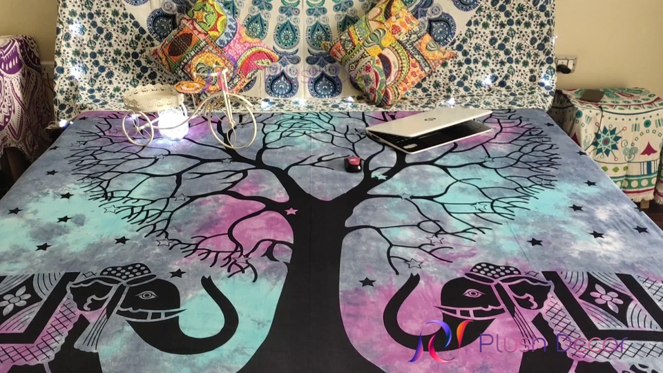 Tie Dye Elefante Tapiz Reina Bohemia Colcha Hippie Boho Hippy Sofá Tiro  Foto 1 de 4