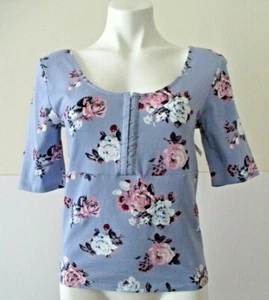 Arizona Jean Co Regular Size L blue cotton/spandex elbow sleeve floral knit top - Picture 1 of 9