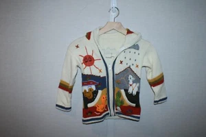 kids hand knit l/s sweater w/ hood, sun, cloud, cactus,lama handmade. - Picture 1 of 9