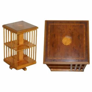 LOVELY SHERATON REVIVAL BURR YEW & SATINWOOD REVOLVING BOOKCASE SIDE END TABLE - Picture 1 of 9