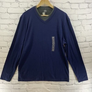 Josh Ashford Long Sleeve Shirt Mens Sz L Ribbed Blue Gray Layered NWT - Picture 1 of 11