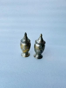 Vintage Brass Salt Pepper Sprinkle Old Silver plated Leg Stand Sprinkle 2 Piece - Picture 1 of 5