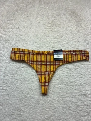 No Boundaries Thong Womens 2XL Yellow Plaid Cotton Stretch Underwear NB1951 - Image 1 of 4