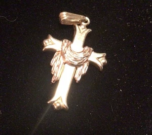 14k Gelb und Rotgold Kreuz Charm Anhänger Diamantschliff - Bild 1 von 7