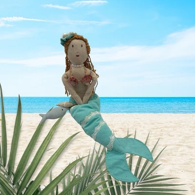 Mermaid Shelf Sitter Fabric Doll Cracker Barrel Nautical Beach Ocean 22” Long - Image 1 of 4