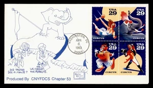 DR WHO 1993 FDC CIRCUS BLOCK GEESEE CACHET M58363 - Picture 1 of 2