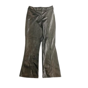 7 For All Mankind Metallic Kunstleder Schlag Cropped Hose Gr. S Small Neu mit Etikett schwarz - Bild 1 von 7