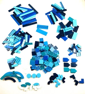 Lego Blue Tile Smooth 250pc Bulk Lot 1x2 1x4 1x6 1x8 2x2 2x4 Curved Corners - Picture 1 of 15