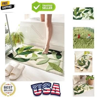 Tapete de banho de microfibra absorvente 17,5x25,5" com padrão de folha - Lavável e antiderrapante - Imagem 1 de 4