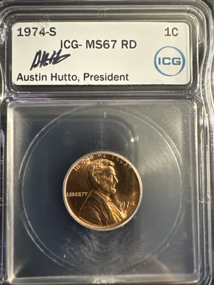 1974 S MS 67 RD Lincoln Memorial One Cent 1c Rare Coin - ICG Hutto White Label - Image 1 of 3