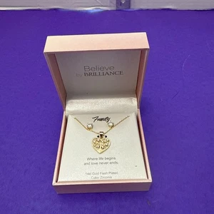 Believe by Brilliance Heart Necklace Earring Set Gold  Plated Cubic Zirconia - Picture 1 of 5