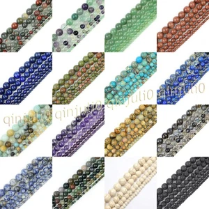 Natural Gemstone Smooth Round Loose Beads For Jewelry Making DIY 15'' 4-20mm - Picture 1 of 69