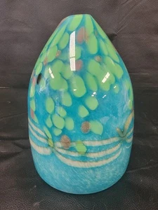 Ciondolo da appendere stile Murano in vetro artistico blu, verde e oro fiocco soffiato a mano - Foto 1 di 5