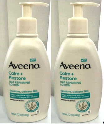 2x Aveeno Calm + Restore Oat Repairing Lotion Restorative Skin Therapy 12 Oz eac - Image 1 of 2