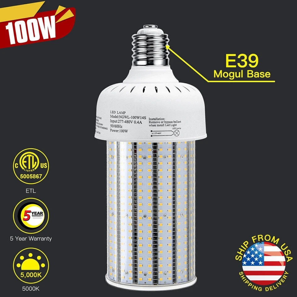 100W LED Corn Bulb 5000K For Warehouse Factory Office Light AC480V (400W MH Equ) - Image 1 of 4
