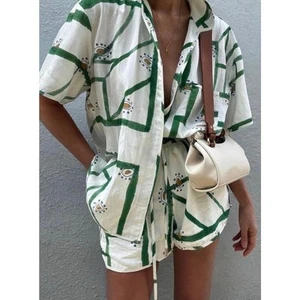 Commense Printed Button Down Shirt & Drawstring Shorts Set XS NWT - Picture 1 of 8