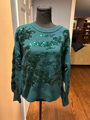 Nine West блеск ворота свитер, бирюзовый, украшенный, новый с Ярлыками, женщины M - Изображение 1 из 4