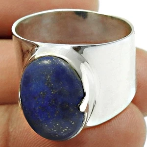 Natural Lapis Lazuli 925 Sterling Silver Handcrafted Wife Statement Ring Size 12 - Picture 1 of 7