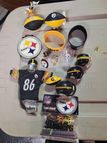 15pc lot Pittsburgh Steelers collectibles Hallmark,Mini jersey,wristbands,helmet Cover