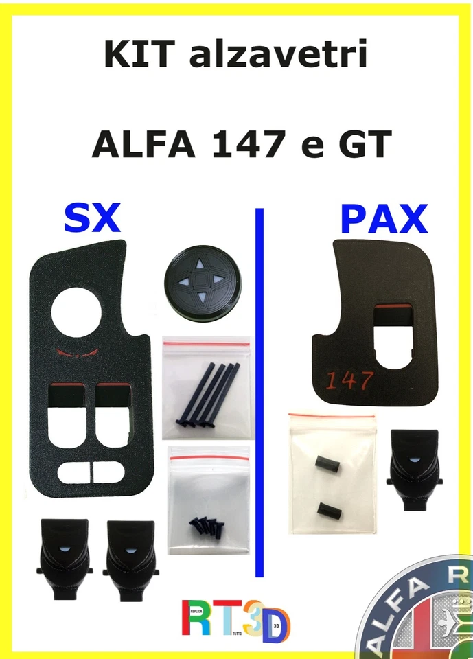 Kit alzavetri x pulsantiere Alfa Romeo 147 4 finestrini SX DX pulsanti piolini - Image 1 of 1
