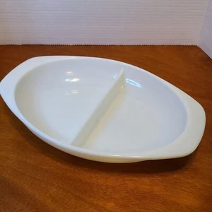 Vintage 1960er Pyrex #1063 1,5 Quart geteilte Schale Ofengeschirr Winter weiß MCM USA - Bild 1 von 7