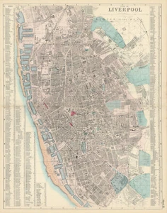 LIVERPOOL Everton Waterfront Vauxhall Toxteth town city plan BACON 1883 map - Picture 1 of 1