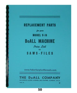 DoALL Model V-16 Contour Saw-Filing Machine Attachments & Parts List Manual *50 - Picture 1 of 8