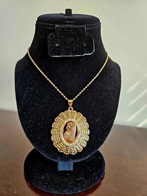 Oval Lady Cameo Pendant Necklace 24kt Gold Plated Turkish Dubai Floral Pendant  - Image 1 of 3