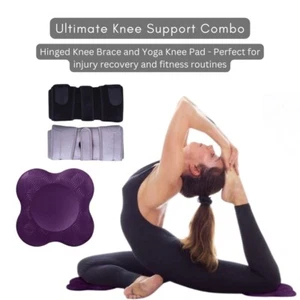 Adjustable Knee Brace Wraps Hinged Nylon & Yoga Knee Pad Cushion Combo Pack - Picture 1 of 10