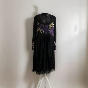 Frank Lyman black Layered Dress 10 Purple Floral Lace MIDI Bubble Hem LagenLook - Picture 1 of 12