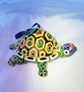 Dillards Cloisonne Schildkröte mit Schmucksteinen Ornament mit Box - Bild 1 von 10