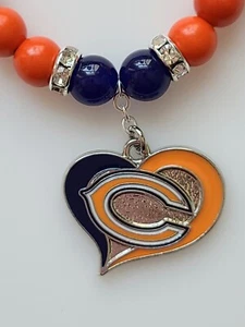 Chicago Bears Bracelet  Football Orange and Blue Gemstone Rhinestone Silver - Picture 1 of 9