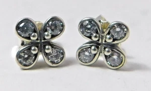 Authentic Pandora Earrings, Silver Four Petal Flower Studs, #297968CZ - Picture 1 of 3