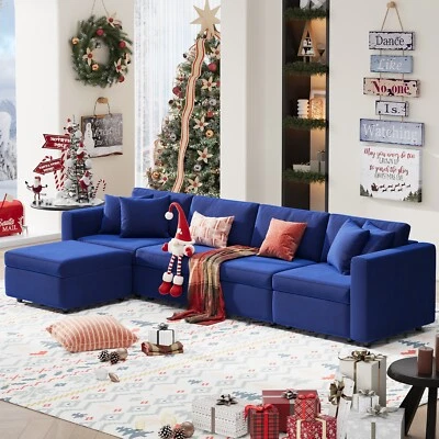 Sofá seccional de terciopelo reversible sofá modular de 4 asientos sofá de almacenamiento con otomana Foto 1 de 4