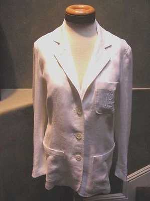 NWT Ralph Lauren LINEN embroidered logo 3 button collar jacket blazer White 8 - Image 1 of 4
