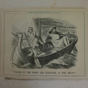 7x10" punch cartoon 1886 YOUTH AT THE PROW & PLEASURE AT THE HELM churchill  - Picture 1 of 1