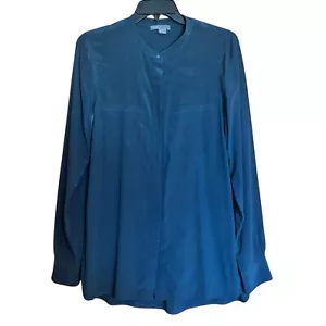 Camicia Vince Top donna 10 verde seta con bottoni manica lunga blusa con colletto - Foto 1 di 8