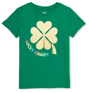 Girls 2XL(18) St Patrick's Day T-Shirt Green w/Golden Shamrock "Lucky Charm" New - Picture 1 of 1