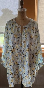 NUEVA BLUSA FLORAL J Jill Love de lino con botones Henley 2X Nueva con etiquetas India - Imagen 1 de 8