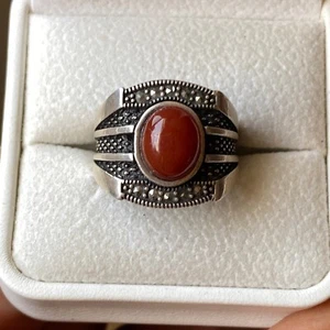 Sterling Silver Agate Aqeeq Mens Ring Ottoman Handmade Islamic Jewelry - Picture 1 of 5