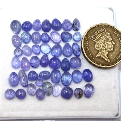 Mezcla de piedras preciosas de cabujón 46 piezas/32,41 quilates de tanzanita natural sin tratar 3 mm-8,6 mm Foto 1 de 4