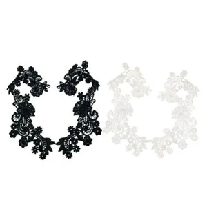 1Pair Beautiful Floral Embroidery Polyester Lace Applique Flower Motif Lace Trim - Picture 1 of 5